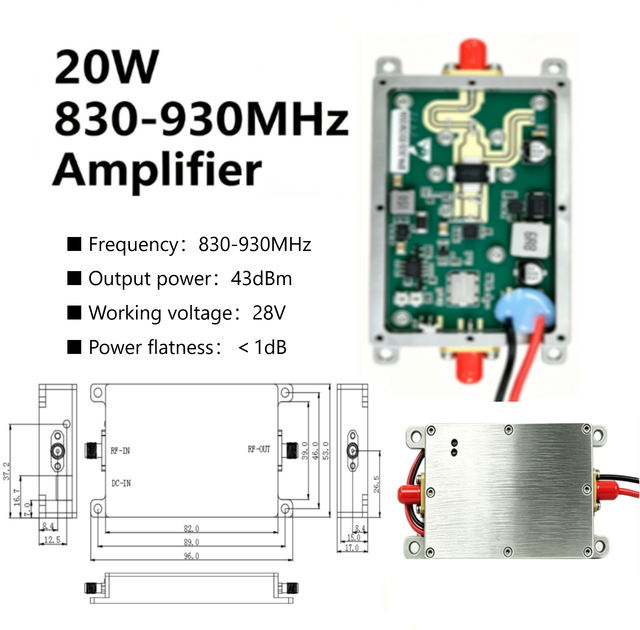 20W 830-930MHz Amplifier RF Power Amplifiers GAN Amplifier 43dBm 20W 0.8GHz 0.9GHz 0.8-0.9GHz 800MHz 900MHz PA Wireless Modules