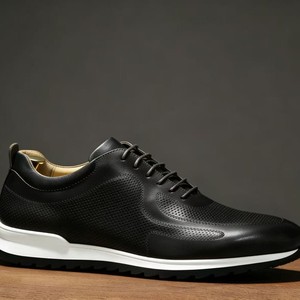 Chaussures décontractées pour hommes en cuir véritable à lacets, bout rond, semelle extérieure en caoutchouc respirante, toutes saisons - Product Image 2
