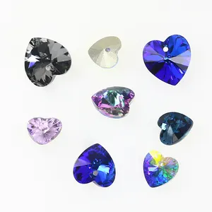 Cristal K9 en forma de corazón, piedra elegante con agujeros individuales, colgantes traseros, cuentas para hacer joyas, collar, pendientes, accesorios