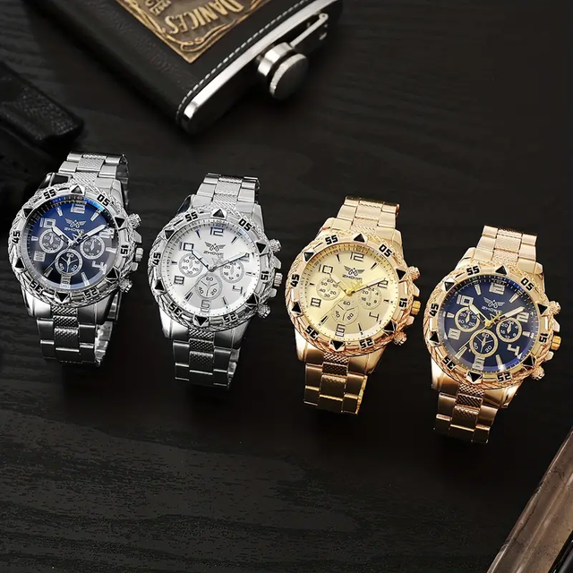 Luxury Mens Gold Watch Large Dial Business Quartz Wrist Watch