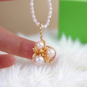 WENCHI DIY Pearl Accessories S925 Silver Pendant Simple <b>Necklace</b> with 6-9mm Round Beads White Gold Material China - Product Image 3