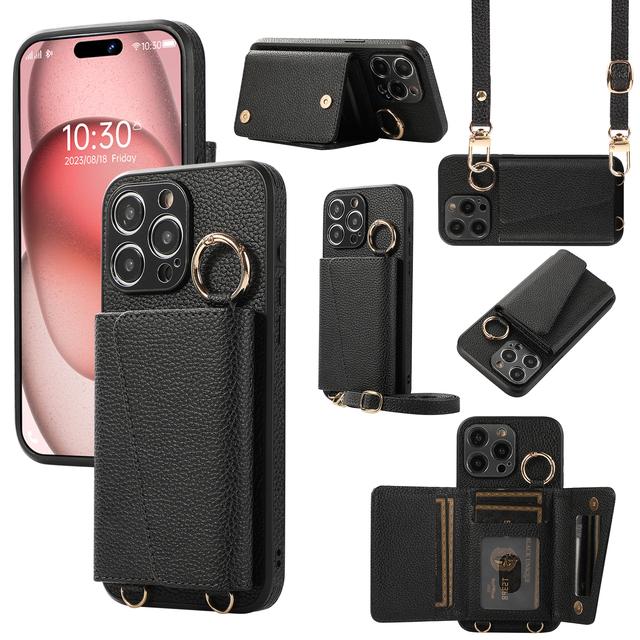 Hot Sale Wallet Mobile Phone Cases With Ring for iPhone 16 15 PLus PU Leather Phone Cases for iPhone 14 13 12 11 Pro Max Cover