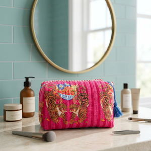 Bolsa de Cosméticos Pequeña con Estampado de Tigre Bohemio, de Algodón Ecológico, Impermeable, con Borla y Cierre, Portátil, para Viaje - Product Image 5