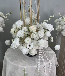 Couronnes de fleurs artificielles bleues, guirlande de roses, porte-bougie pour centre de table de mariage, décoration de chandelier - Product Image 3