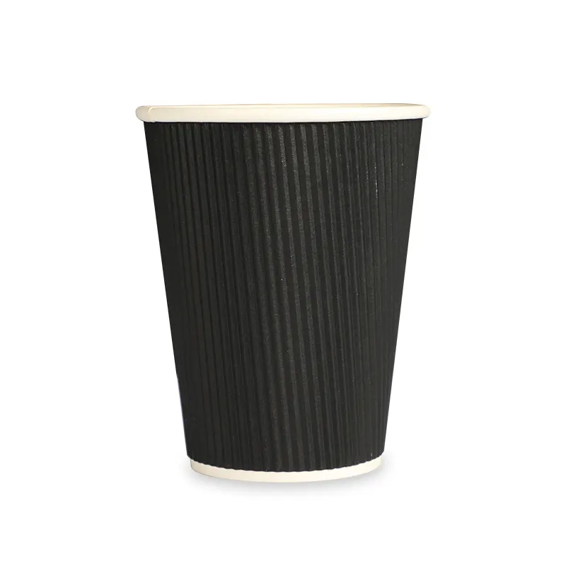 Copo de papel de café quente preto de parede dupla com logotipo personalizado biodegradável 6 onças 8 onças 12 onças