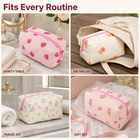 Pochette de maquillage en polyester matelassé à imprimé floral avec fermeture éclair, organiseur de toilette rembourré pour femmes et filles