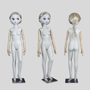 可愛い漫画風ダミー全身女性ドールマネキンスタンド、メイクアップされた顔、座り姿、髪付き、服飾展示用 - Product Image 2