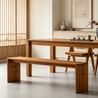 Banc en teck massif birman naturel, style minimaliste moderne et luxueux, avec pieds en dalle à joint papillon, pour entrée, couloir ou salle à manger