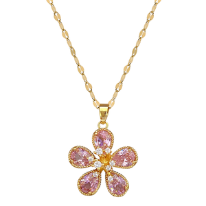 Collar con Colgante de Flor y Cadena de Eslabones Chapado en Rodio con Lazo Rosa y Circonita, Ideal como Regalo para <span class=keywords><strong>Mi</strong></span> <span class=keywords><strong>Hija</strong></span> - Product Image 1