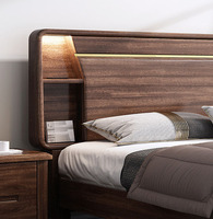 Lit en bois massif Moontree Walnut avec grand rangement, lit double en bois massif, meubles de chambre à coucher