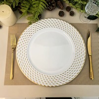 Assiettes de présentation rondes en plastique PP blanc brillant de 13 pouces, classiques et décoratives, pour Pâques, mariages, fêtes et événements de restauration dans les hôtels