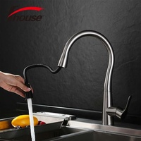 Robinet de cuisine moderne monotrou en acier inoxydable brossé, mitigeur à poignée unique avec douchette extractible en céramique et capteur tactile intégré