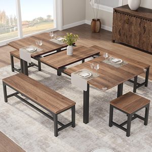 <span class=keywords><strong>Mesa</strong></span> de Comedor Extensible de Madera para 4-8 Personas, Diseño Industrial, Estructura Metálica Resistente, <span class=keywords><strong>Mesa</strong></span> Rectangular para <span class=keywords><strong>Cocina</strong></span>, Comedor, Muebles para el Hogar - Product Image 1