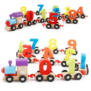 Customizing cute wooden digital train toys preschool educational make children happy toy cars