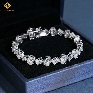 Moissanite Tennis Bracelet 925 Silver Rhodium Plated Oval Cut Claw Setting Women's Classic Bracelet <b>Emerald</b> Cut Simple Jewelry - Product Image 2