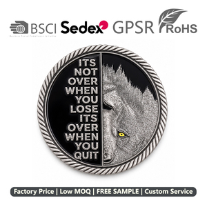 Moneda Conmemorativa Personalizada con Motto, Diseño Ojo de <span class=keywords><strong>Lobo</strong></span>, Baño de Plata, para Motivación de Equipos, Regalo Conmemorativo - Product Image 1