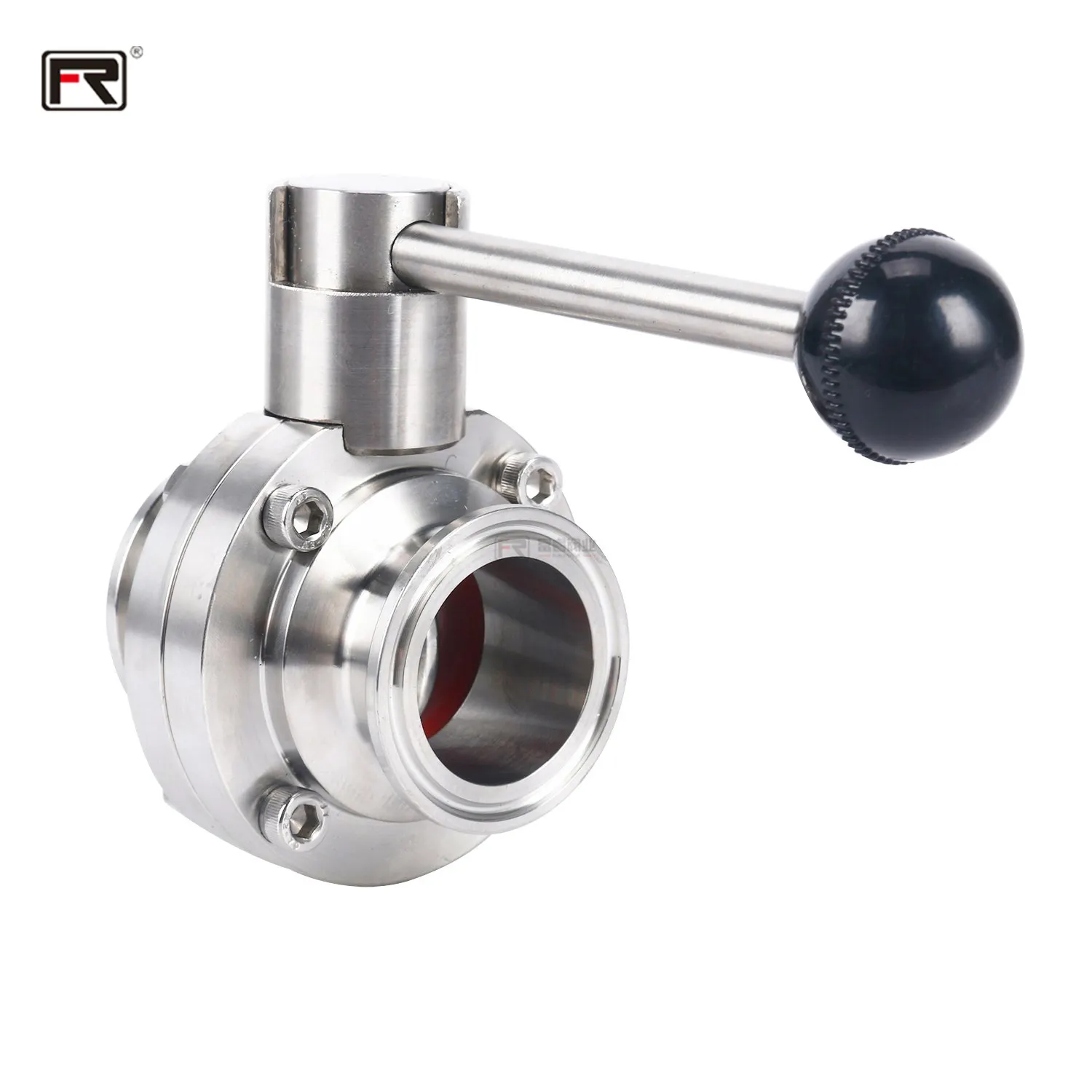 New products food hygiene grade ss304 304 316 ss stainless steel Sanitary 3-position Manual Black handle Clamp butterfly valve