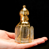 Vente en gros de flacons d'huile essentielle en verre de haute qualité de 15 ml en métal doré avec un design arabe Atar, flacons de parfum
