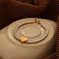 Bracelet jonc en acier inoxydable 2026 avec pendentif cœur en zircon cubique, plaqué or, bijoux pour femme