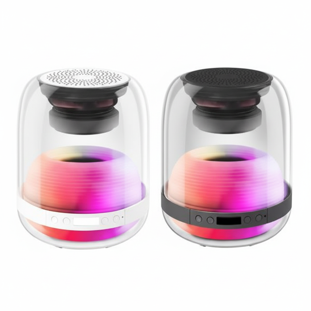 Smart Home Bluetooth Speaker With Digital Display Color Changing Alarm Clock For Bedroom Round Shape Built-in Rechargeable