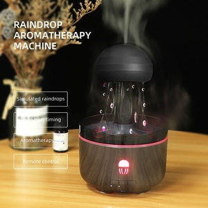 Humidificateur d'arômes ultrasonique rotatif en forme de méduse, effet pluie, brume champignon, 320 ml, en bois clair profond - Product Image 2