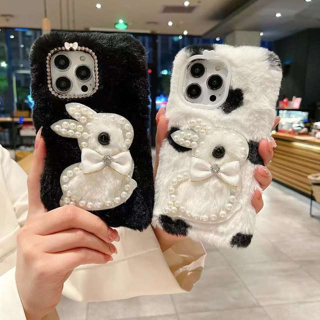 Hot Sale Plush Pearl Rabbit Pattern Phone Case for iPhone 18 17 16 15 14 Pro Max Free Shipping Promotion for iPhone 15 Pro Max