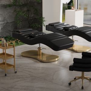 High Quality White Leather Gold Base Salon Facial Spa Massage Bed Modern Luxury Adjustable Cosmetic Eyebrow Bed - Product Image 3