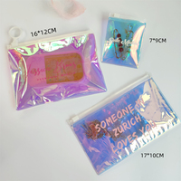 Mini sac à fermeture éclair en plastique holographique Pvc rose personnalisé avec Logo imprimé pour bijoux Bracelet boucle d'oreille anneau pochette d'emballage