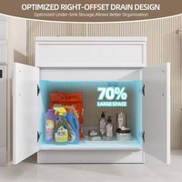 Meuble de salle de bain moderne minimaliste haut de gamme en MDF, autoportant, base blanche mate, sans dessus, avec 2 portes