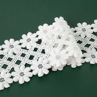 Dentelle brodée de 8 cm de largeur, 1 pièce, broderie de haute qualité, blanc, Guipure, Soluble dans l'eau, lait, coton Polyester, garniture