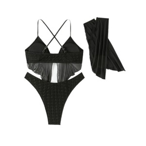 Maillot de bain pour femmes, bikini à lacets, couleur unie, vêtements de plage sexy, maillot de bain quatre pièces - Product Image 5