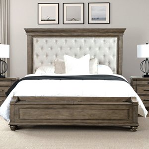 Lit en bois massif de style américain, capitonné, avec pied de lit de rangement, taille King, meubles de chambre à coucher - Product Image 1