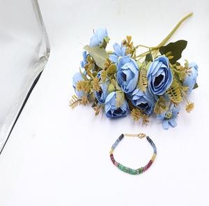 Bracelet en saphirs naturels multi-couleurs de qualité AAA+, taille 5x5x4MM, perles de pierre religieuses chrétiennes coupées en rondelle, vendu au gramme - Product Image 4