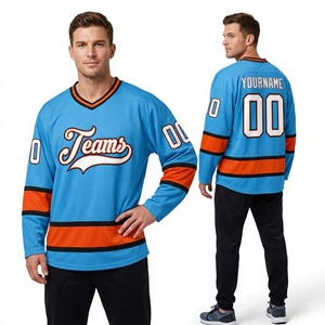Camiseta de hockey sobre hielo personalizada para hombre, cuello en V, estampado sublimado, logotipo de equipos, manga larga, absorción de humedad, corte regular, tela twill. - Product Image 1