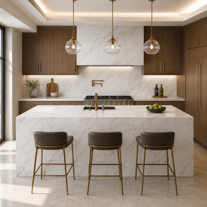 <span class=keywords><strong>Dalle</strong></span> de sol en porcelaine effet marbre blanc veiné gris, pierre frittée moderne pour cuisine et salle de bain extérieures - Product Image 5