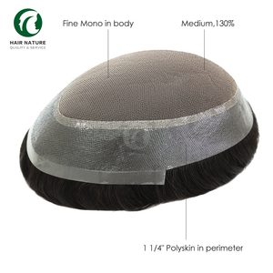 Toupet Mono PU per <span class=keywords><strong>Uomo</strong></span> in Capelli Umani Indiani, Resistente, Disponibile in Diverse Taglie, Protesi Capillare per Uomini con Capelli Diradati - Product Image 2