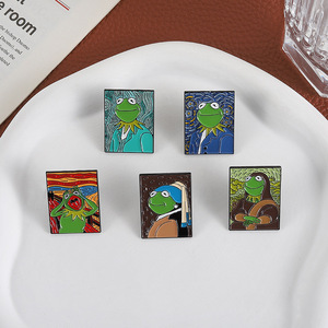 Vintage pintura al óleo Rana obra maestra <span class=keywords><strong>Kermit</strong></span> Rana grabado personalizado Animal ropa mochila Metal insignia - Product Image 4