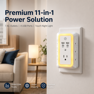 Multiprise avec protection contre les surtensions, 7 prises électriques, 4 ports <span class=keywords><strong>USB</strong></span>, <span class=keywords><strong>adaptateur</strong></span> mural 3 faces - Product Image 2