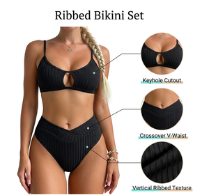 <span class=keywords><strong>Maillot</strong></span> de bain bikini 2 pièces sexy à bords côtelés de couleur unie pour femme, idéal pour les ventes transfrontalières vers l'Europe et l'Amérique sur AliExpress - Product Image 4