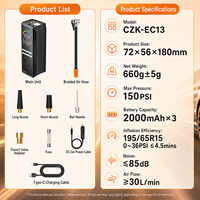 Compresseur d'air portable sans fil électrique rechargeable en ABS pour voiture avec moniteur de pression numérique, batterie 6000 mAh et fonction d'arrêt automatique