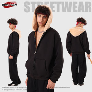 Sudadera con capucha para hombre, de 560 g, cálida, de tejido compuesto de felpa, estilo oversize, con cremallera, para invierno - Product Image 4