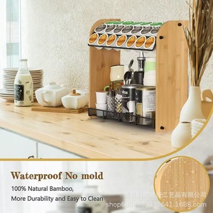 Estante de madera de doble capa para cápsulas de café, organizador de especias de cocina sencillo, estante de almacenamiento y exhibición. - Product Image 3