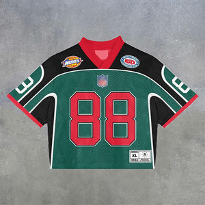 ออกแบบเสื้อเจอร์ซีย์สตรีทแวร์โอเวอร์ไซส์ของคุณเอง เสื้อเจอร์ซีย์คอวีแบบยูนิเซ็กซ์ ระบายอากาศได้ดี สไตล์เรโทร ผ้าตาข่ายทรงหลวม สตรีทแวร์ - Product Image 1