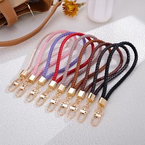 Simple <b>Car</b> Keyring PU Leather Strap Braided Phone Chain Promotion Gift Low Price Gold Plated Alloy Clasp Wristlet Keychain - Product Image 1