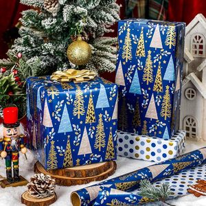 Reversible Christmas <b>Wrapping</b> <b>Paper</b> Blue Navy Tree Polka Dot Design 46.8 Sq Ft Roll Gift Craft Packaging - Product Image 2