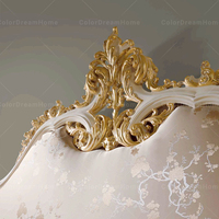 Ensemble de chambre à coucher élégant en bois massif sculpté à la main, lit king size doré avec tête de lit capitonnée à motifs floraux pour villa