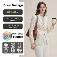 Blazer en lin sur mesure à revers cranté pour femme, blanc cassé, à bouton unique, veste de costume élégante et décontractée pour l'été, vente en gros, personnalisable