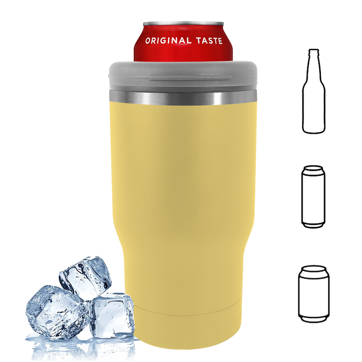 12 oz Standard Cans | Double Wall Stainless Steel Triple Insulated Sleeve 4 in 1 Can Cooler with Lid