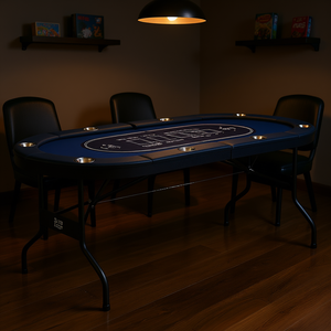 Mesa de Casino Ovalada Vevor para 8 Jugadores, 71 Pulgadas, Portátil, Plegable, Patas de Metal, Mesa de Juego de Cartas, Mahjong, Rieles Acolchados Azules, Acero Inoxidable - Product Image 2