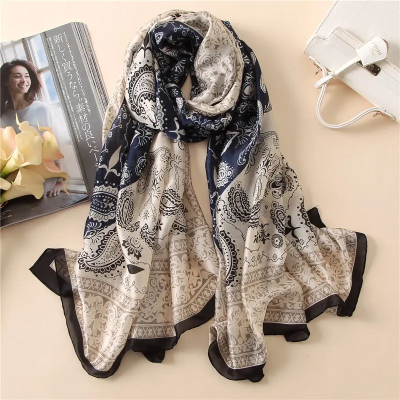 Silk Scarves For Women Print Foulard Satin Long Scarfs For Ladies Luxury Shawls 180*90 Large Scarf